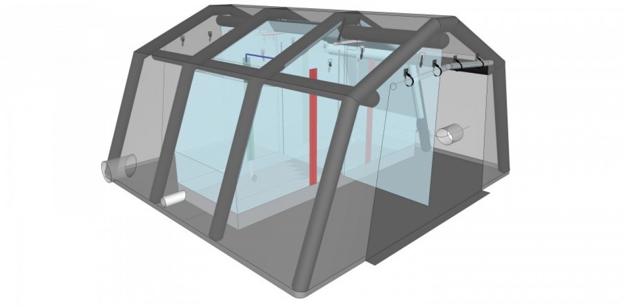 Tenda di emergenza gonfiabile Dekon con 3 linee, 7 x 6 m