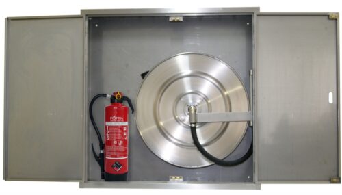 Postazione antincendio VARIO-PLUS inox con tubo di 30 m - UP, postazione idrica