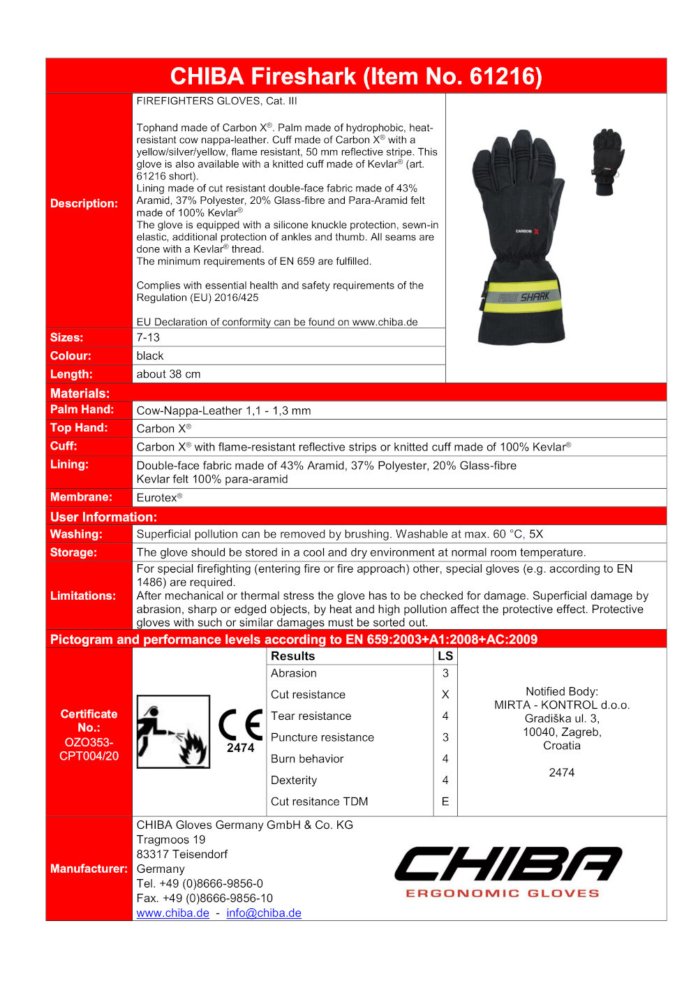 Guanto operativo CHIBA - Fireshark II