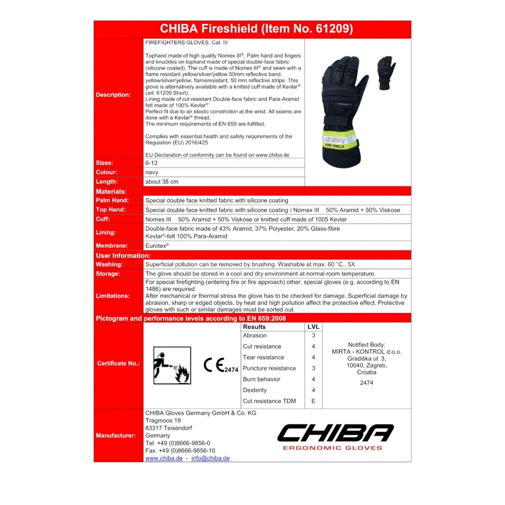 Guanto d'intervento CHIBA - Fire Shield Short